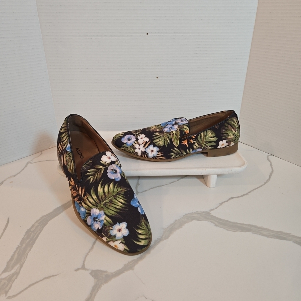 ALDO Mens Tralisien Floral Preppy Slip On Loafers Black Size 8